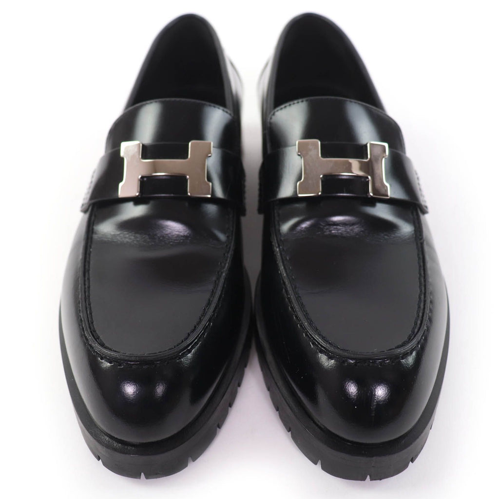 Hermes Moccasins Faubourg Constance Silver Leather Loafers Black — view 3