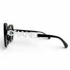 Chanel CC Logo Rhinestone Sunglasses Black White Demo Lens Eyewear — view 4