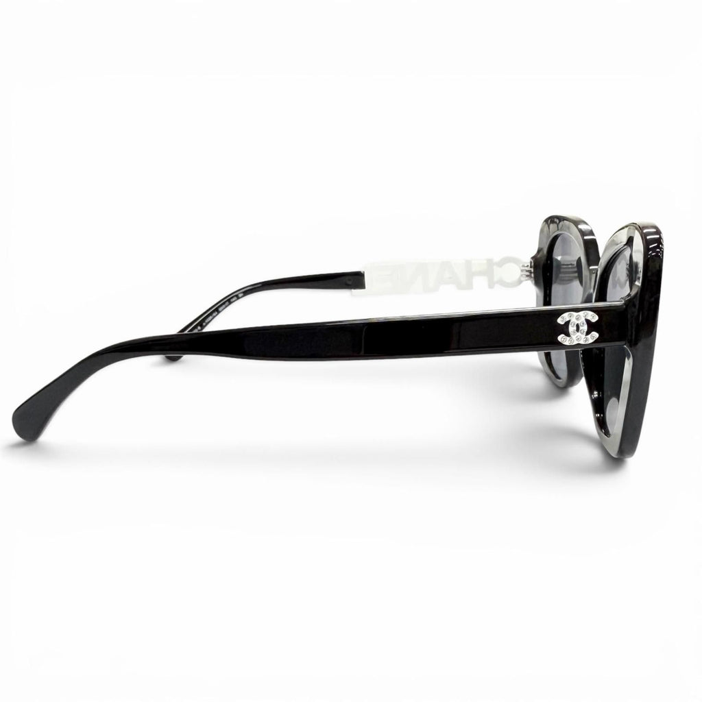 Chanel CC Logo Rhinestone Sunglasses Black White Demo Lens Eyewear — view 5