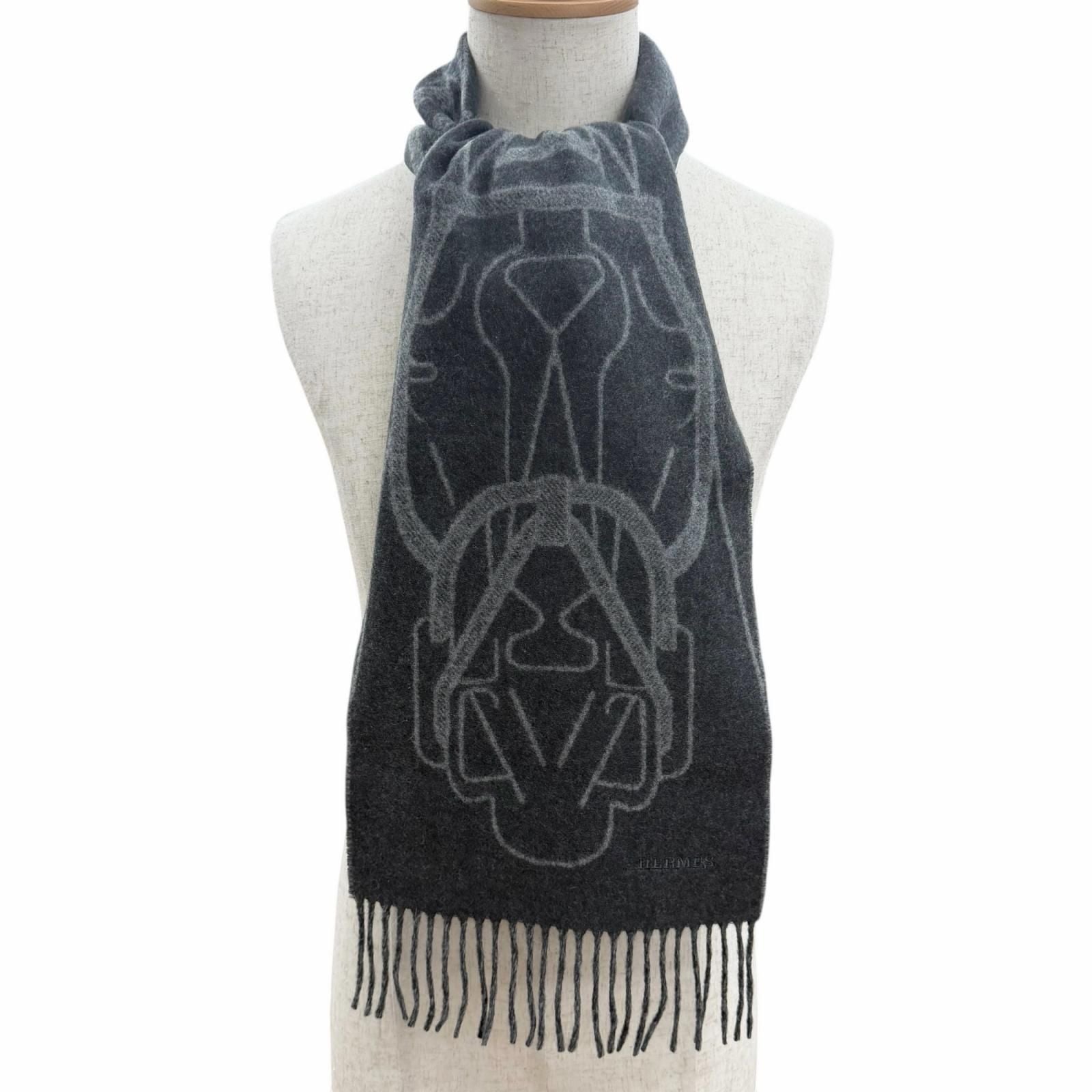 Hermes Tet a Tet Equestre Cashmere Hose Fringe Scarf Shawl Charcoal Gray — view 2