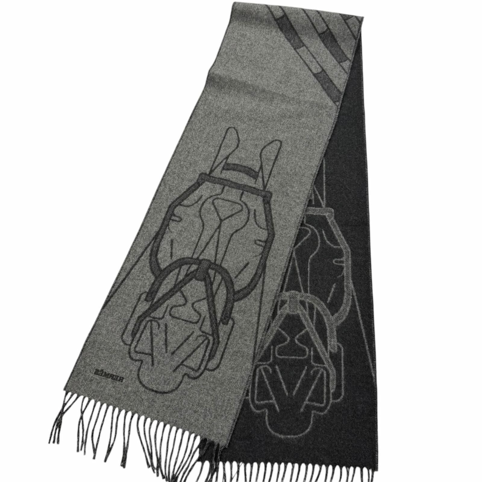 Hermes Tet a Tet Equestre Cashmere Hose Fringe Scarf Shawl Charcoal Gray — view 4