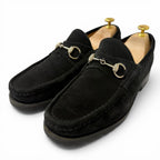 Gucci Suede Leather Horsebit Silver Loafers Moccasin Flat Shoes Black