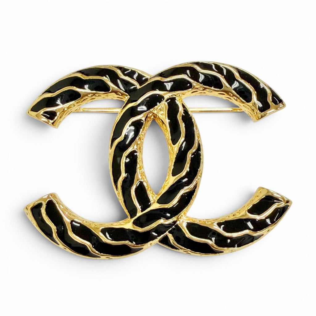 Chanel CC Logo Brooch Gold Black