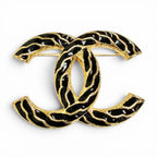 Chanel CC Logo Brooch Gold Black