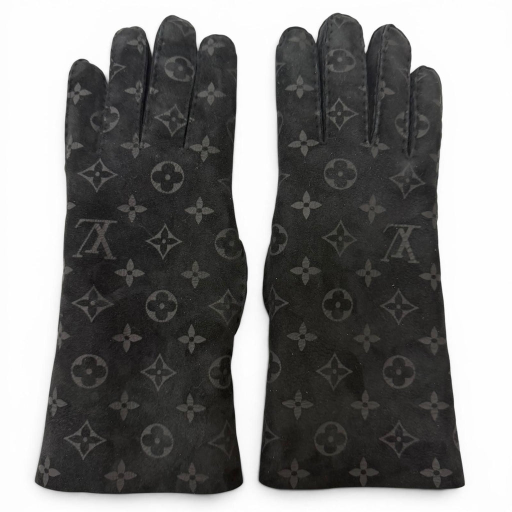 Louis Vuitton Gon Shirred Darling Sheep Leather Monogram Shearling Gloves Black — view 2