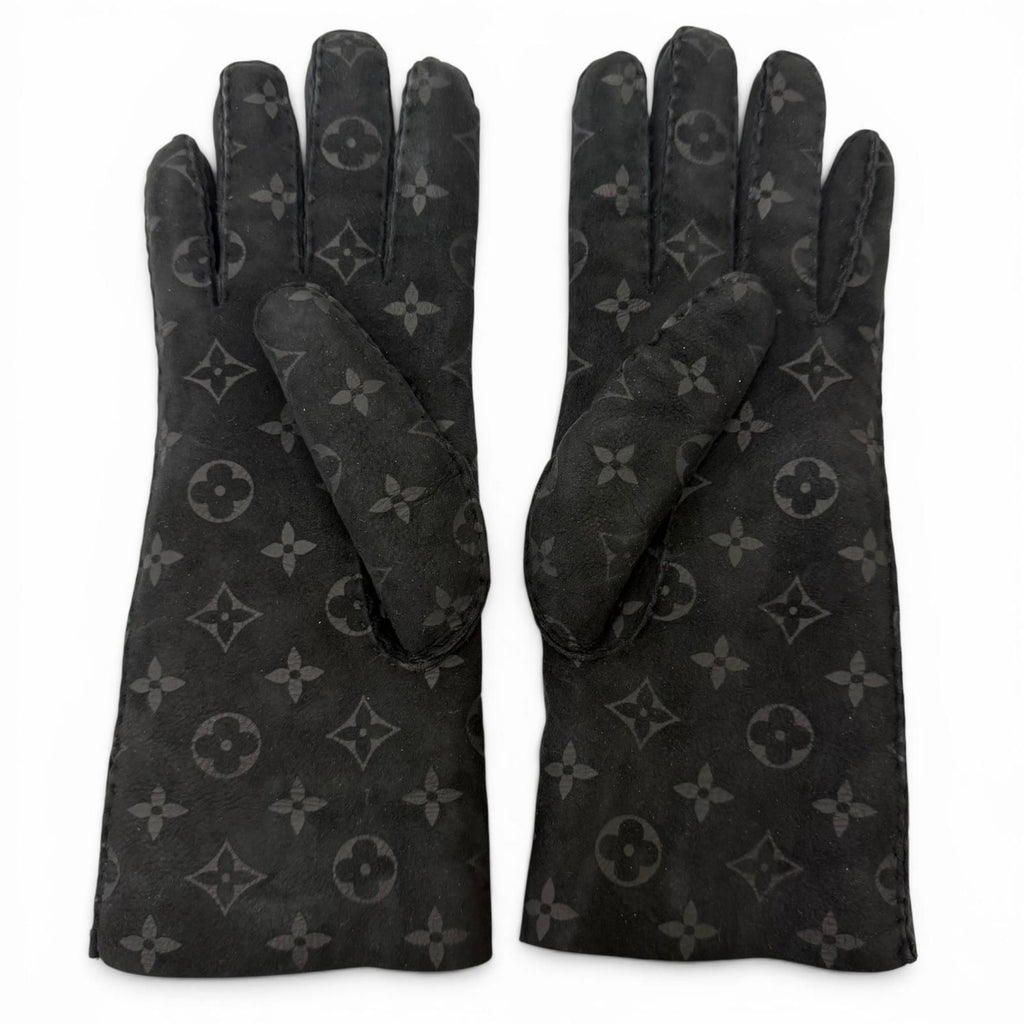 Louis Vuitton Gon Shirred Darling Sheep Leather Monogram Shearling Gloves Black — view 3