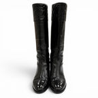 Chanel CC Logo Quilted Chanki Heels Leather Long Boots Black — view 4