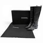 Chanel CC Logo Quilted Chanki Heels Leather Long Boots Black — view 2