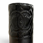Chanel CC Logo Quilted Chanki Heels Leather Long Boots Black — view 9