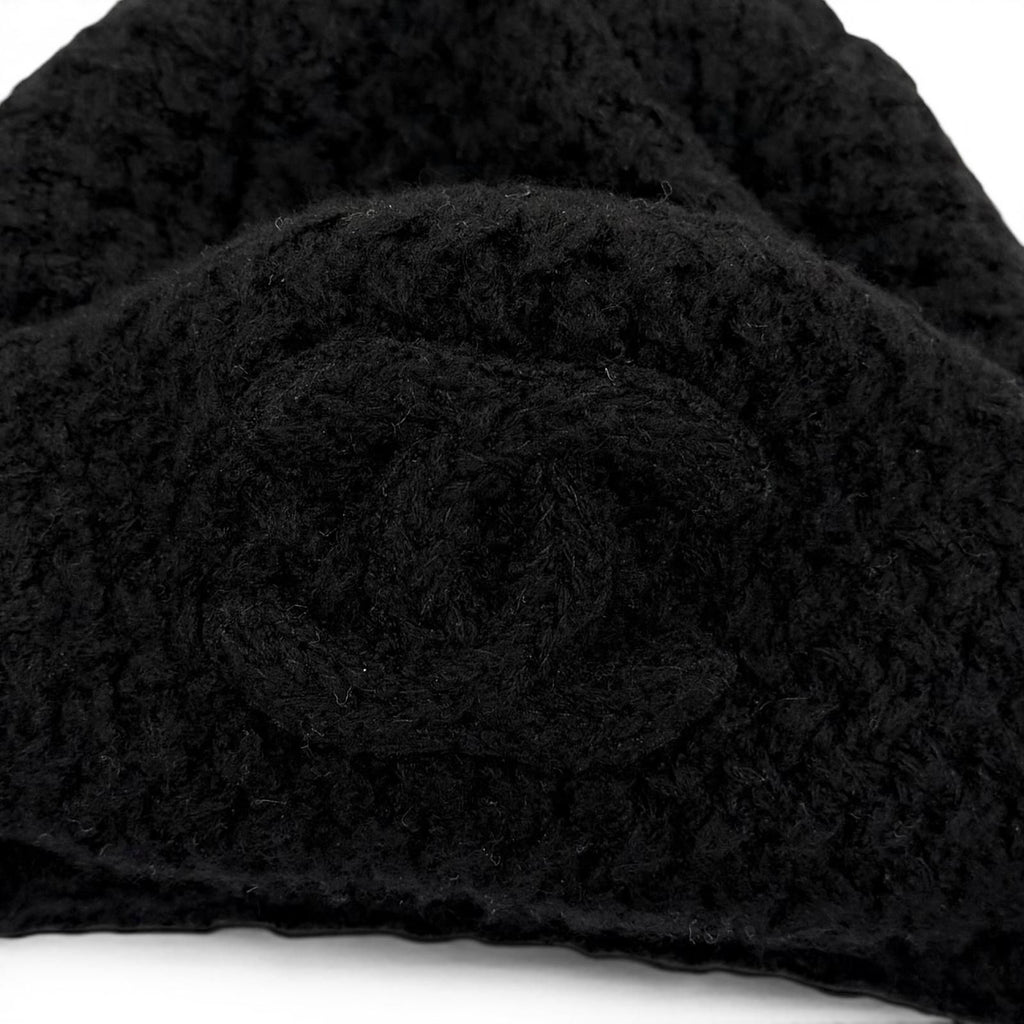 Chanel Cashmere Silk CC Logo Chapka Hat Trapper Hat Flight Hat Knit Cap Black — view 8