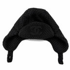 Chanel Cashmere Silk CC Logo Chapka Hat Trapper Hat Flight Hat Knit Cap Black