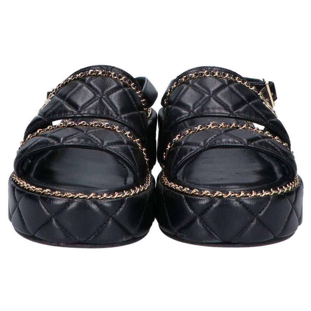 Chanel CC Logo Quilted Chain Platform Sandals 37 1 2C — view 2