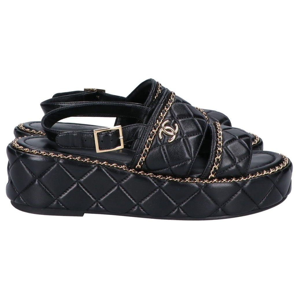 Chanel CC Logo Quilted Chain Platform Sandals 37 1 2C — view 5