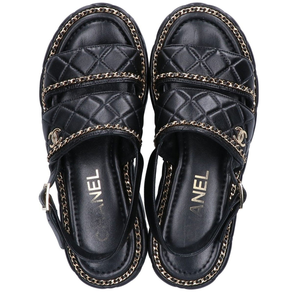 Chanel CC Logo Quilted Chain Platform Sandals 37 1 2C — view 6