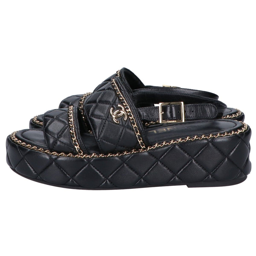 Chanel CC Logo Quilted Chain Platform Sandals 37 1 2C — view 3
