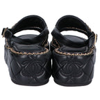 Chanel CC Logo Quilted Chain Platform Sandals 37 1 2C — view 4