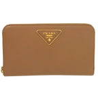 Prada Zip Around Gold Leather Caramel Brown Wallet