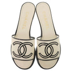 Chanel CC Flat Sandals 36 Patent Leather Mesh Ivory Black Mules — view 3
