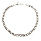 Dior Chain Link Brass Rhinestone Silver Necklace