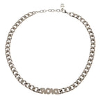 Dior Chain Link Brass Rhinestone Silver Necklace — view 2