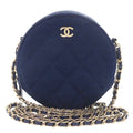 Chanel CC Logo Quilted Round Cotton Gold Blue Chain Shoulder