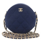 Chanel CC Logo Quilted Round Cotton Gold Blue Chain Shoulder