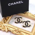 Chanel CC Logo Earrings Metal Gold Black