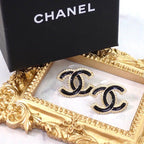 Chanel CC Logo Earrings Metal Gold Black