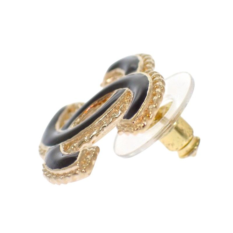 Chanel CC Logo Earrings Metal Gold Black — view 5