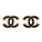 Chanel CC Logo Earrings Metal Gold Black — view 2