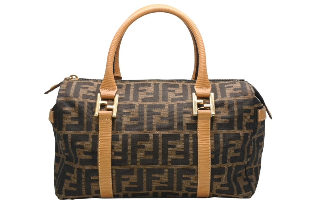 Fendi Zucca 2-Way Handbag Brown Beige Leather Canvas Gold — view 2