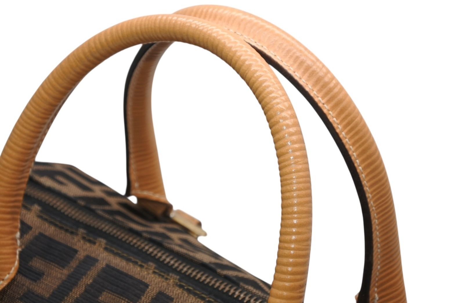 Fendi Zucca 2-Way Handbag Brown Beige Leather Canvas Gold — view 7