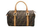 Fendi Zucca 2-Way Handbag Brown Beige Leather Canvas Gold