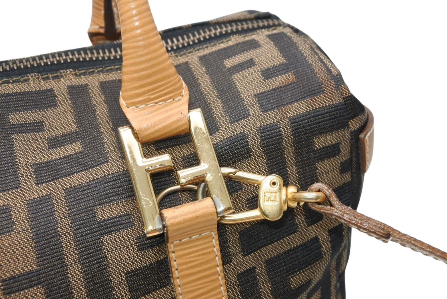 Fendi Zucca 2-Way Handbag Brown Beige Leather Canvas Gold — view 3