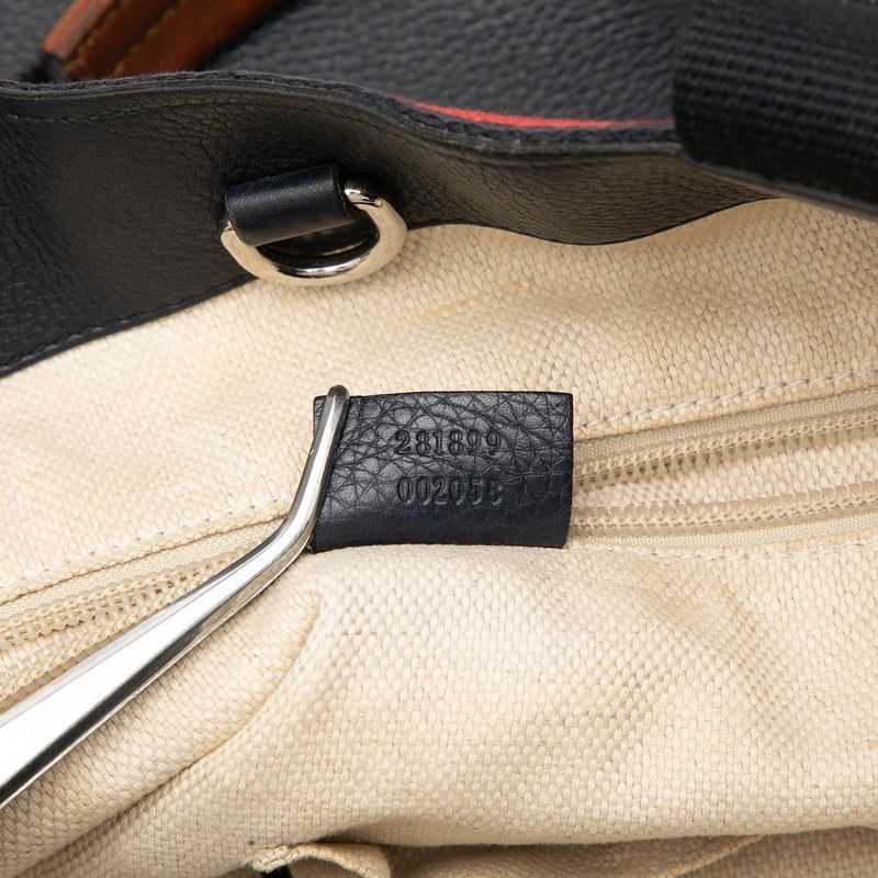 Gucci Tote Navy Brown Leather Canvas — view 6