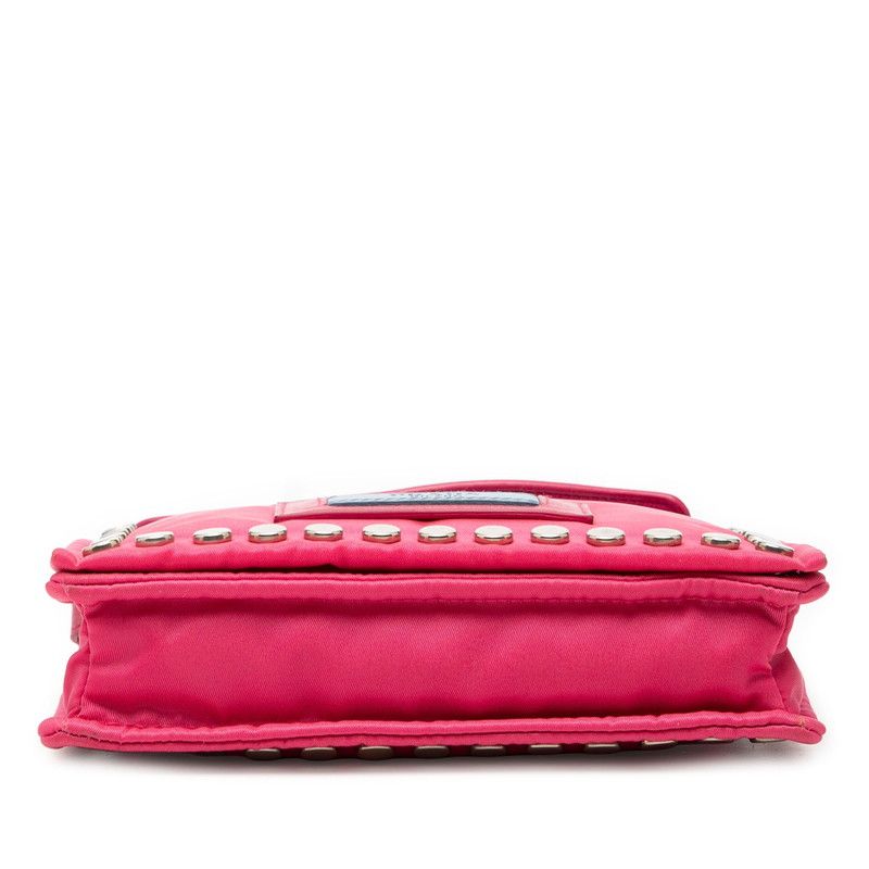 Prada Studs Crossbody Shoulder Bag Pink Nylon Leather — view 3