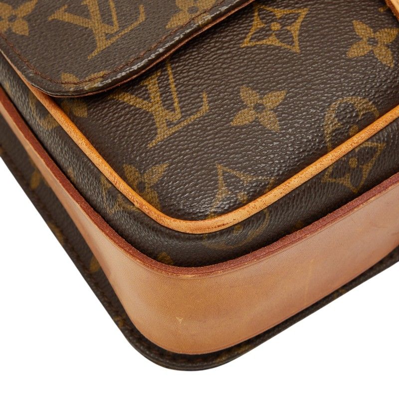 Louis Vuitton Monogram Cartouchiere MM Crossbody Shoulder Bag Brown Leather — view 5