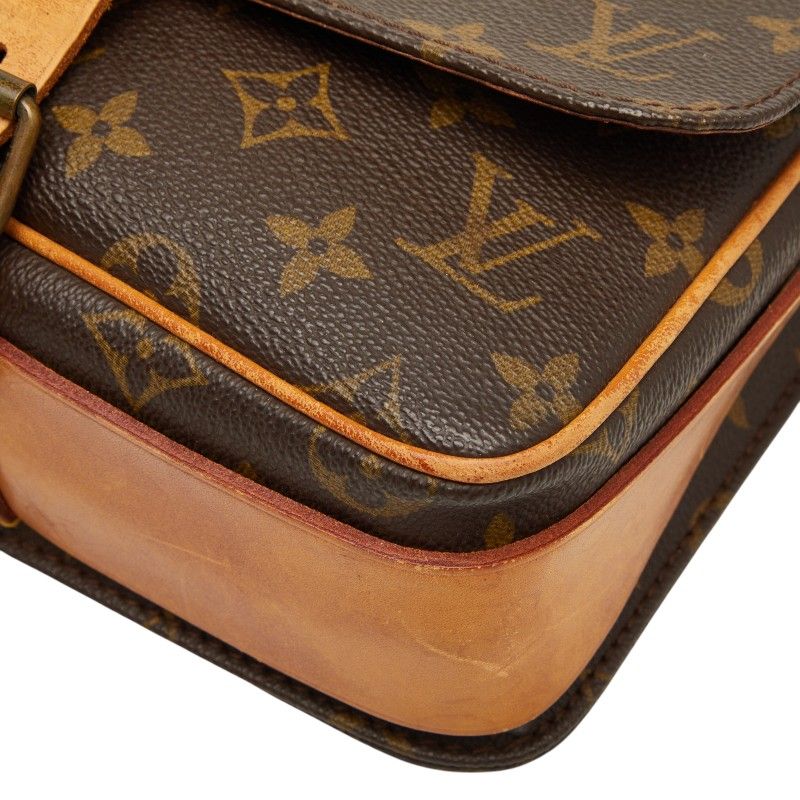 Louis Vuitton Monogram Cartouchiere MM Crossbody Shoulder Bag Brown Leather — view 4