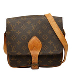 Louis Vuitton Monogram Cartouchiere MM Crossbody Shoulder Bag Brown Leather