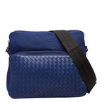 Bottega Veneta Intrecciato Shoulder Bag Blue Canvas Leather