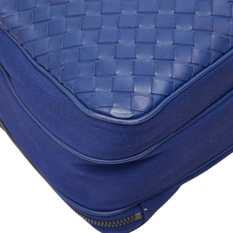 Bottega Veneta Intrecciato Shoulder Bag Blue Canvas Leather — view 5