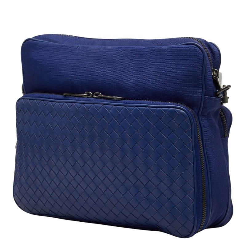 Bottega Veneta Intrecciato Shoulder Bag Blue Canvas Leather — view 2