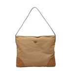 Prada Shoulder Bag Beige Canvas Leather
