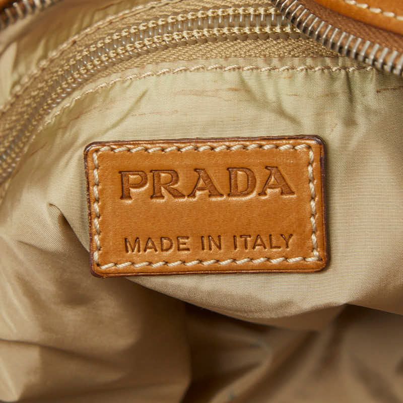 Prada Shoulder Bag Beige Canvas Leather — view 8