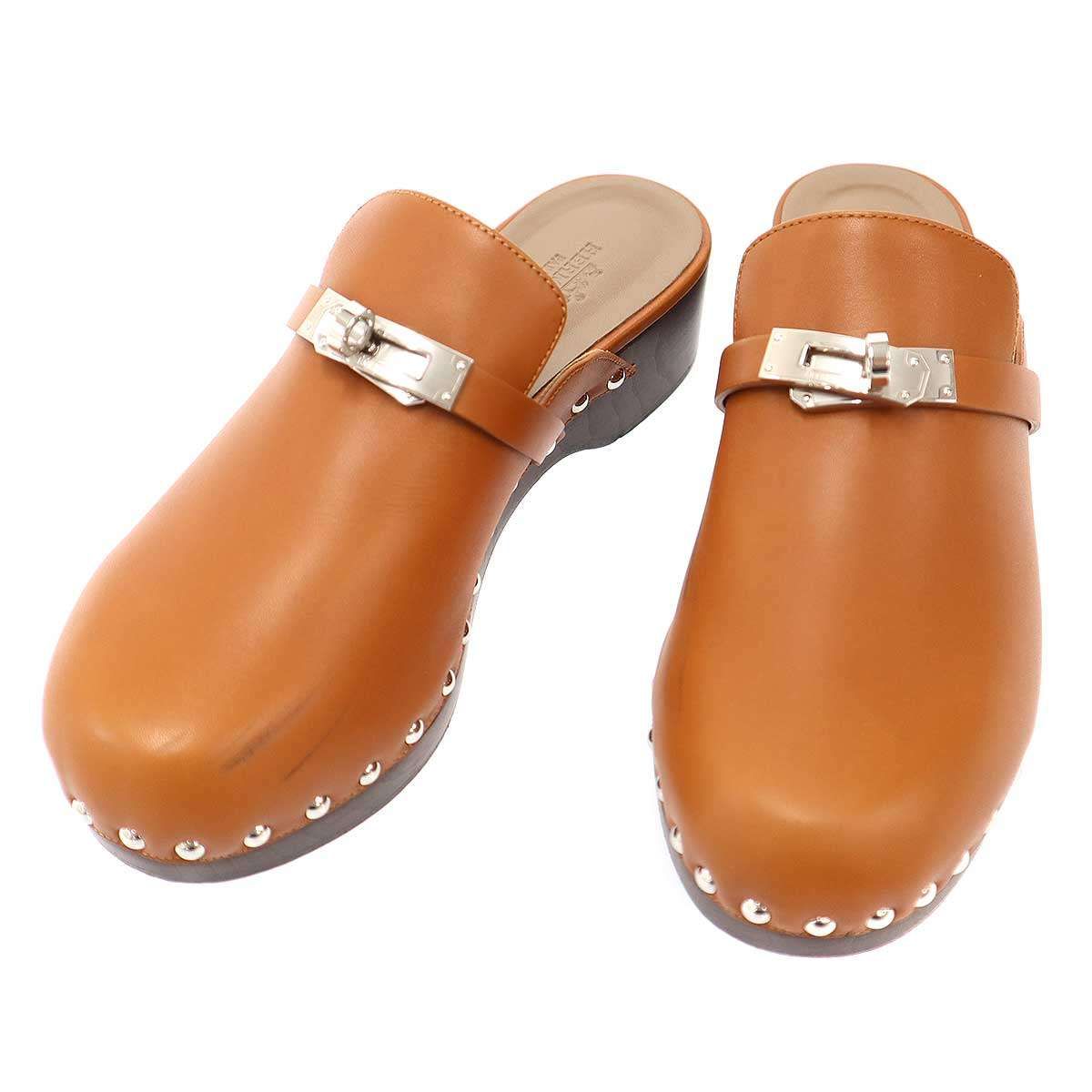 Hermes Carlotta Mule Sabo Kelly Sandals Brown