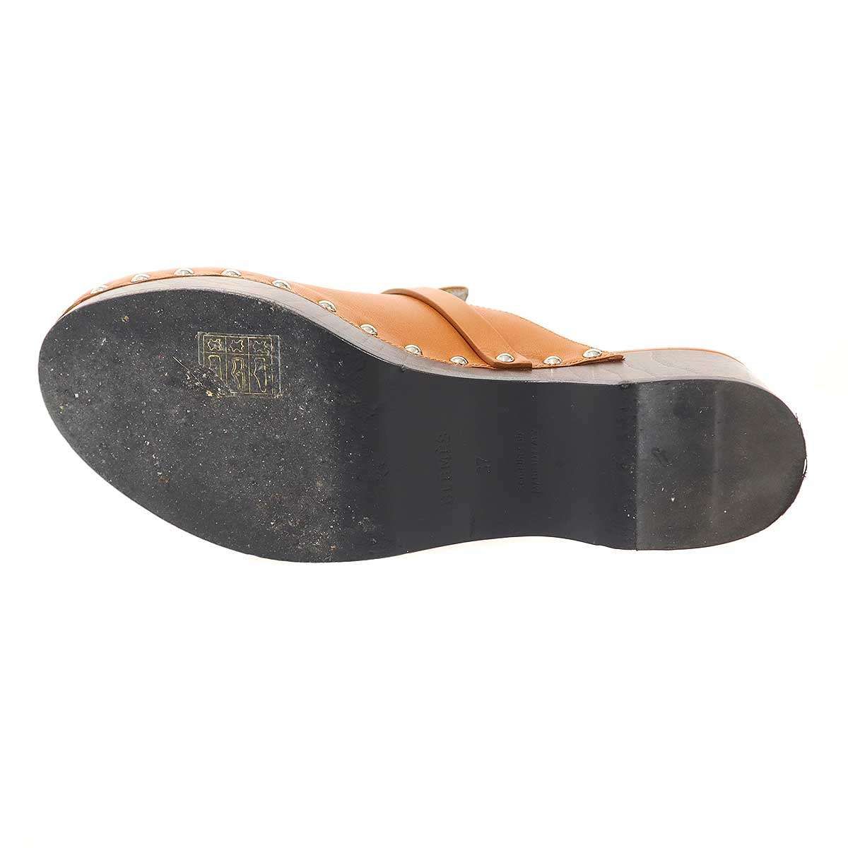 Hermes Carlotta Mule Sabo Kelly Sandals Brown — view 4