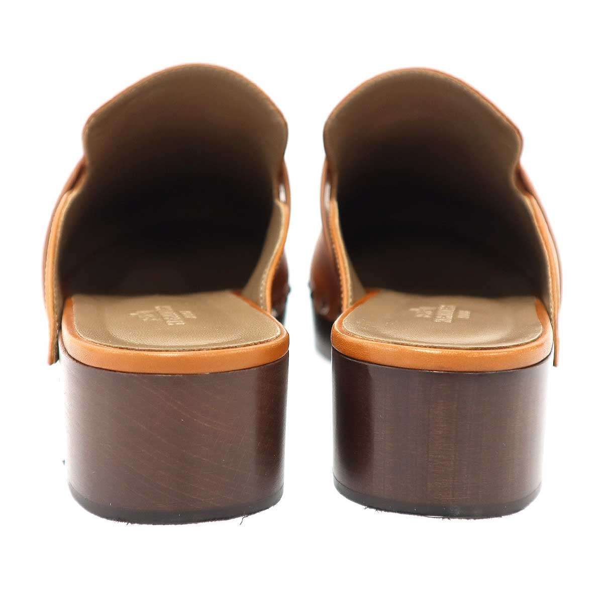 Hermes Carlotta Mule Sabo Kelly Sandals Brown — view 3