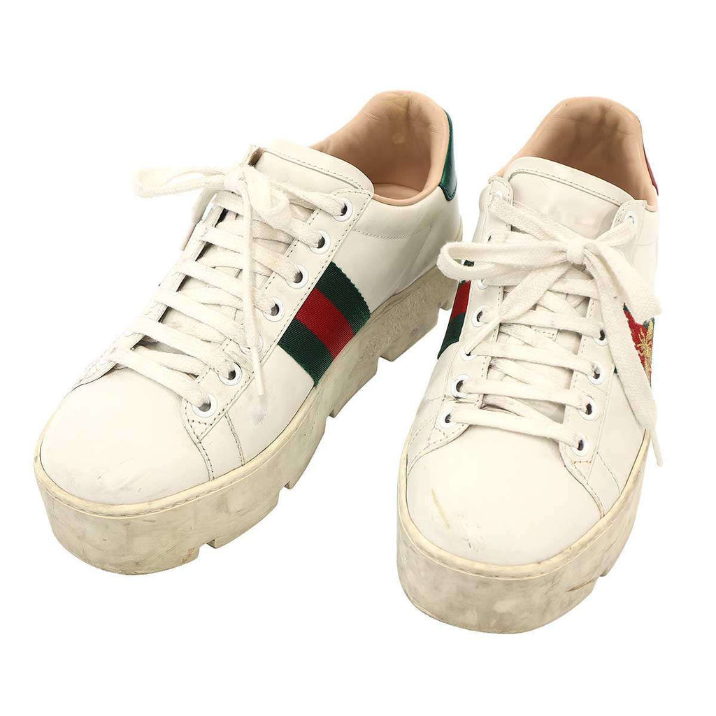 Gucci Ace Embroidery Platform Sneakers White