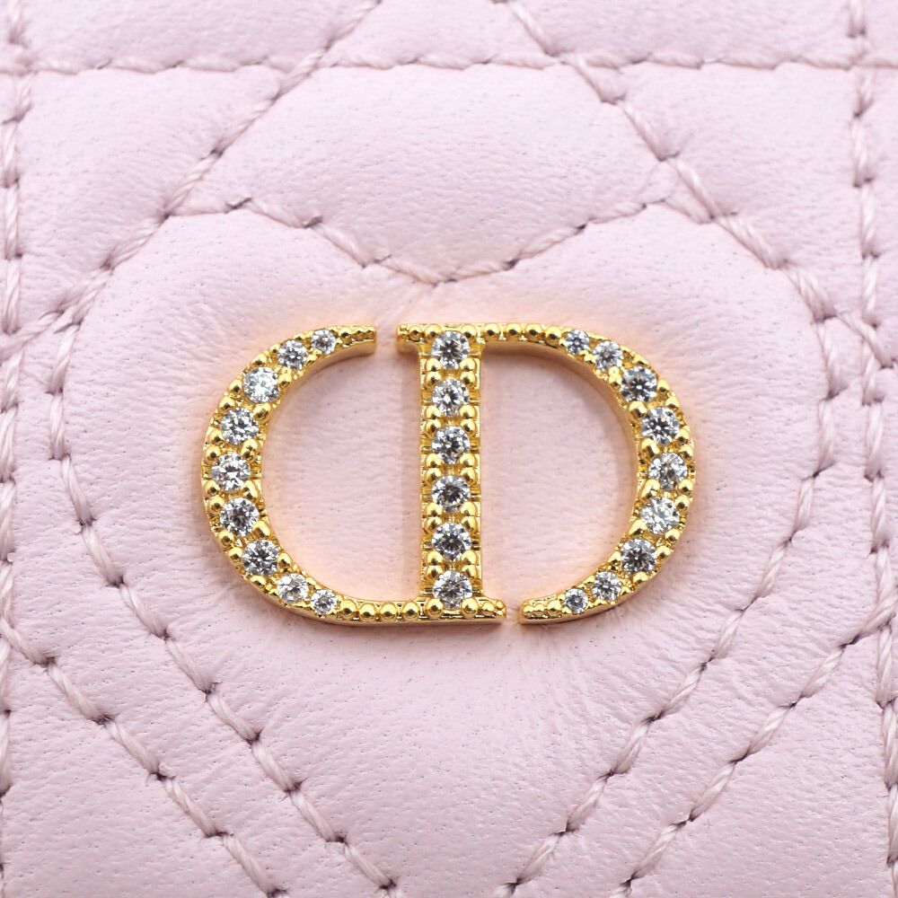Dior Logo Rhinestone Card Case Pink Heart Quilted Leather Gold — view 6