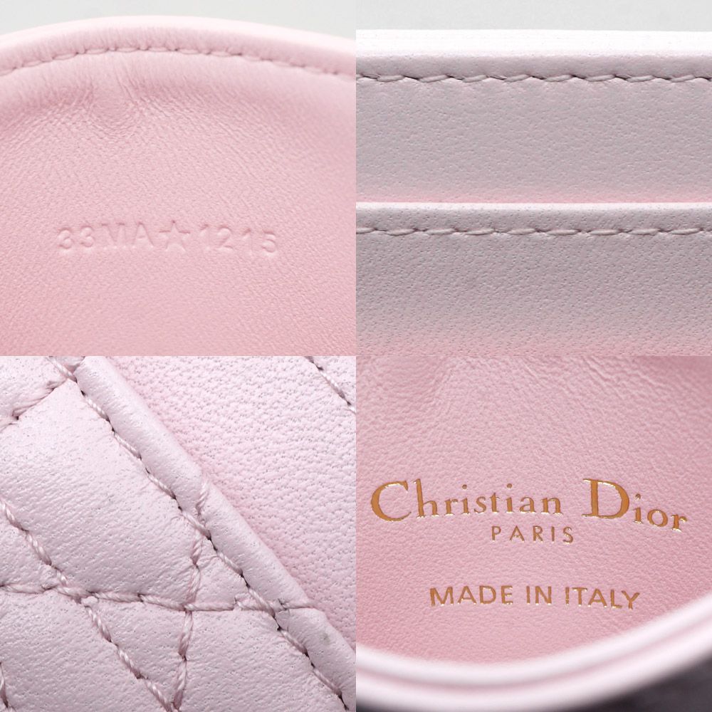 Dior Logo Rhinestone Card Case Pink Heart Quilted Leather Gold — view 8